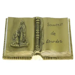 Palais du Rosaire Plaque Funéraire de l'Apparition en forme de livre en résine dorée 9x12cm^ Plaque Funéraire