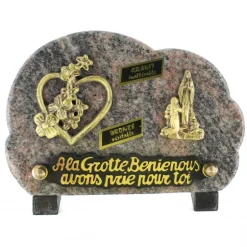 Palais du Rosaire Plaque funéraire de l'Apparition en bronze et granit 18x14cm^ Plaque Funéraire
