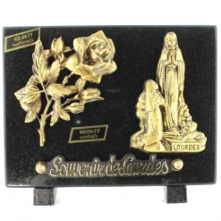 Palais du Rosaire Plaque funéraire de l'Apparition avec une rose en bronze et granit 20x15cm^ Plaque Funéraire