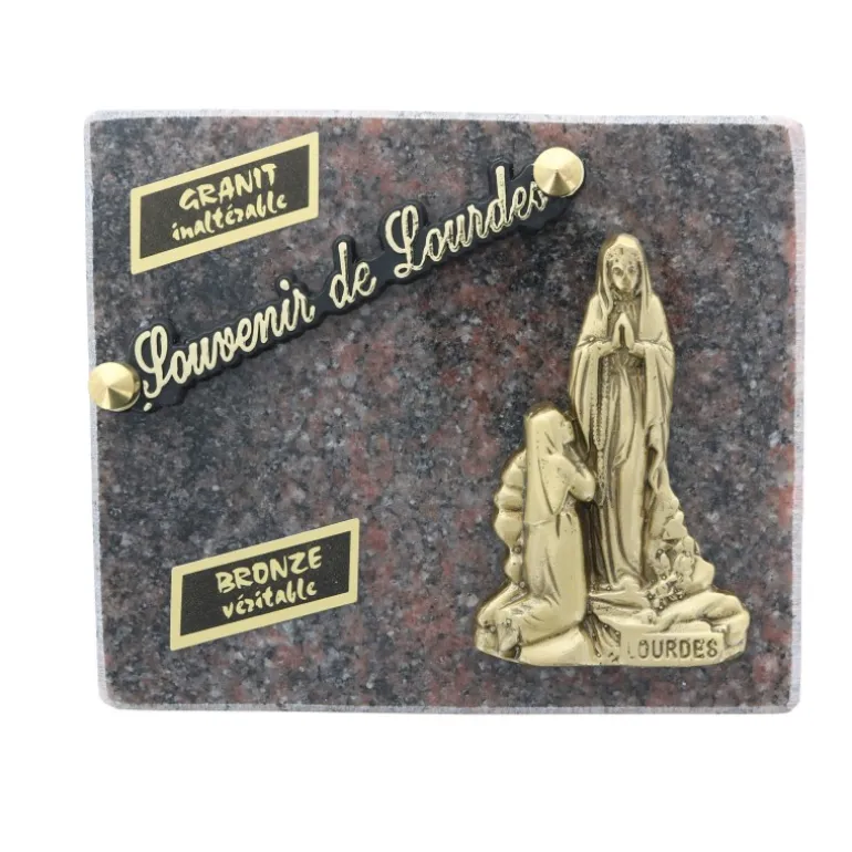 Palais du Rosaire Plaque Funéraire de l'Apparition de Lourdes en granit 10x12cm^ Plaque Funéraire