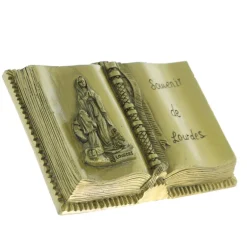 Palais du Rosaire Plaque Funéraire de l'Apparition en forme de livre en résine dorée 9x12cm^ Plaque Funéraire