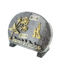Palais du Rosaire Plaque funéraire de l'Apparition avec une rose en bronze et granit 18x12cm^ Plaque Funéraire