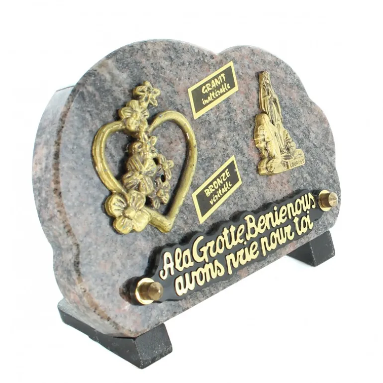 Palais du Rosaire Plaque funéraire de l'Apparition en bronze et granit 18x14cm^ Plaque Funéraire