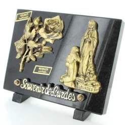 Palais du Rosaire Plaque funéraire de l'Apparition avec une rose en bronze et granit 20x15cm^ Plaque Funéraire