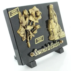 Palais du Rosaire Plaque funéraire de l'Apparition avec une rose en bronze et granit 20x15cm^ Plaque Funéraire