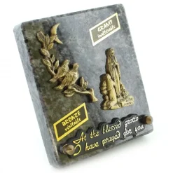 Palais du Rosaire Plaque funéraire en granit de l'Apparition de Lourdes, fleurs, oiseaux et lune de 12x10cm^ Plaque Funéraire