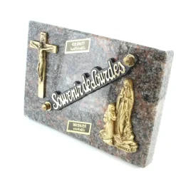 Palais du Rosaire Plaque funéraire en granit Apparition et croix en bronze de 18x12cm^ Plaque Funéraire