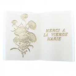 Palais du Rosaire Plaque "Merci à la Vierge Marie" en forme de livre en résine blanche et or 15x21cm^ Cadre Religieux