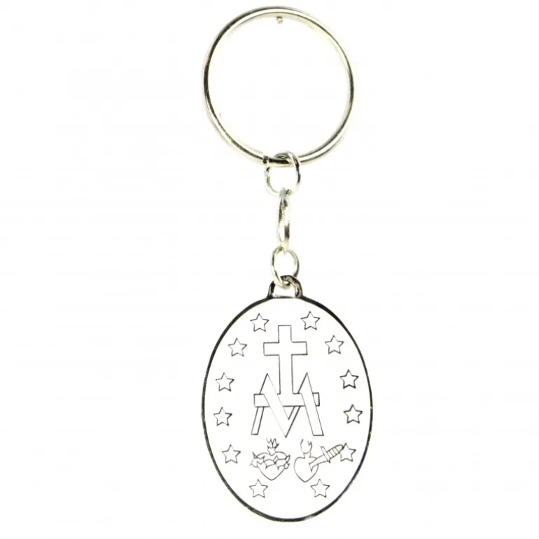Palais du Rosaire Porte clé Médaille Miraculeuse emaillé blanche et bleue^ Porte-Clés