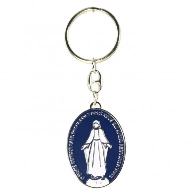 Palais du Rosaire Porte clé Médaille Miraculeuse emaillé blanche et bleue^ Porte-Clés
