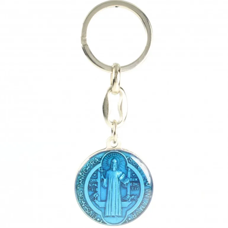 Palais du Rosaire Porte-clé de Saint Benoit émaillé bleu^ Porte-Clés