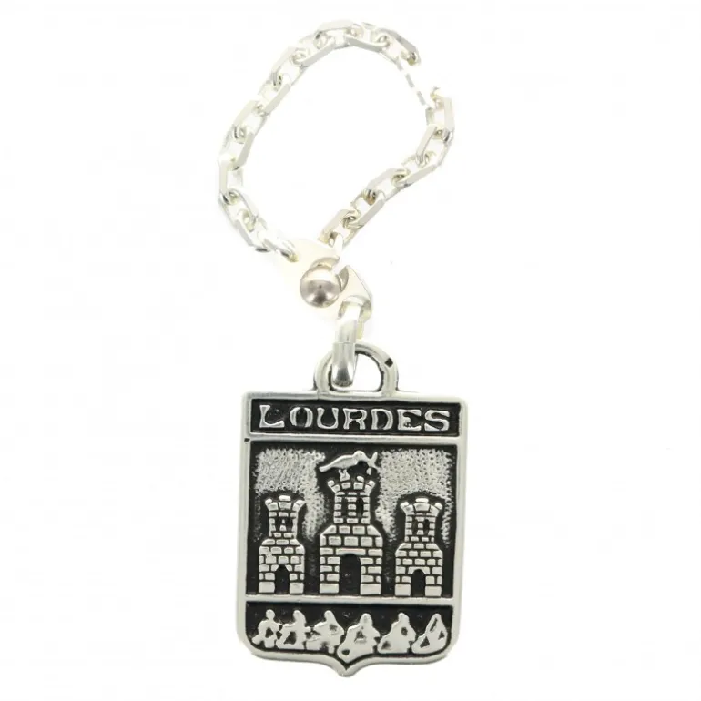 Palais du Rosaire Porte-clé en Plaqué Argent écusson Lourdes^ Porte-Clés