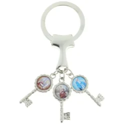 Palais du Rosaire Porte-clés avec une croix de Tau et 3 clés avec des images religieuses^ Porte-Clés