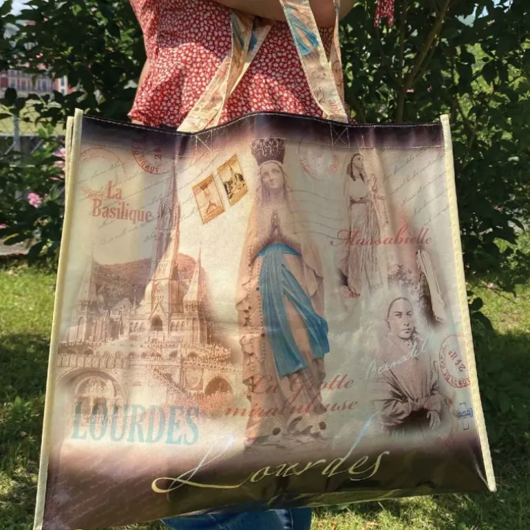 Palais du Rosaire Sac de course de Lourdes avec images sépia^ Sac