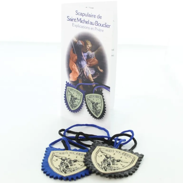 Palais du Rosaire Scapulaire en tissu de Saint Michel au Bouclier avec guide de prière^ Collier Scapulaire