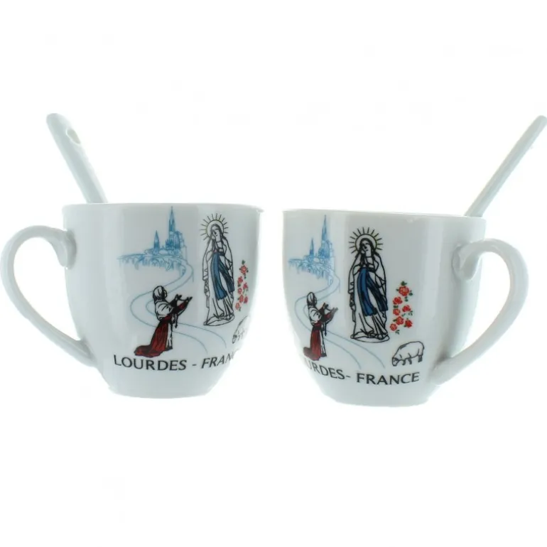 Palais du Rosaire Set 2 tasses à café avec l'Apparition^ Vaisselle De Lourdes