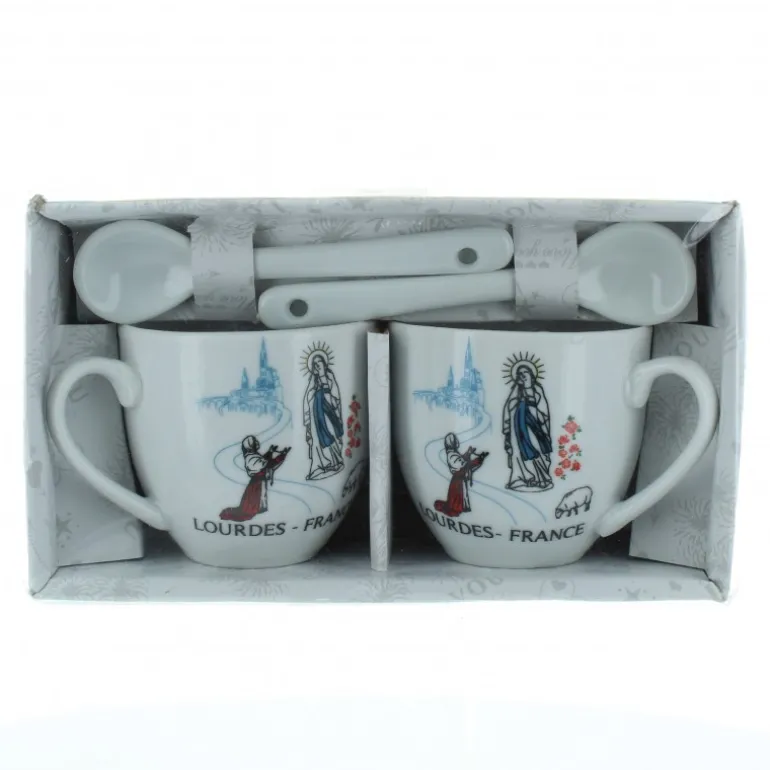 Palais du Rosaire Set 2 tasses à café avec l'Apparition^ Vaisselle De Lourdes