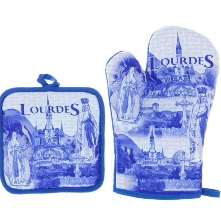 Palais du Rosaire Set gant de cuisine et manique de Lourdes^ Linge De Maison