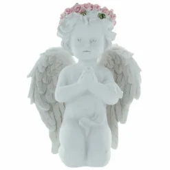 Palais du Rosaire Statue Ange à genoux avec une couronne de roses colorées 14cm^ Statue Ange