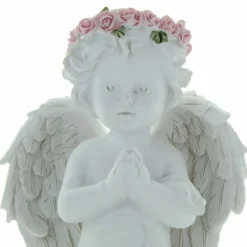 Palais du Rosaire Statue Ange à genoux avec une couronne de roses colorées 14cm^ Statue Ange