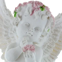 Palais du Rosaire Statue Ange avec une couronne de roses colorée 12cm^ Statue Ange