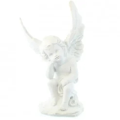 Palais du Rosaire Statue Ange blanc 27 cm assis en résine^ Statue Ange