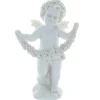 Palais du Rosaire Statue Ange blanc debout en résine avec des fleurs 22cm^ Statue Ange