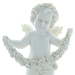 Palais du Rosaire Statue Ange blanc debout en résine avec des fleurs 22cm^ Statue Ange