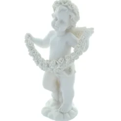 Palais du Rosaire Statue Ange blanc debout en résine avec des fleurs 22cm^ Statue Ange