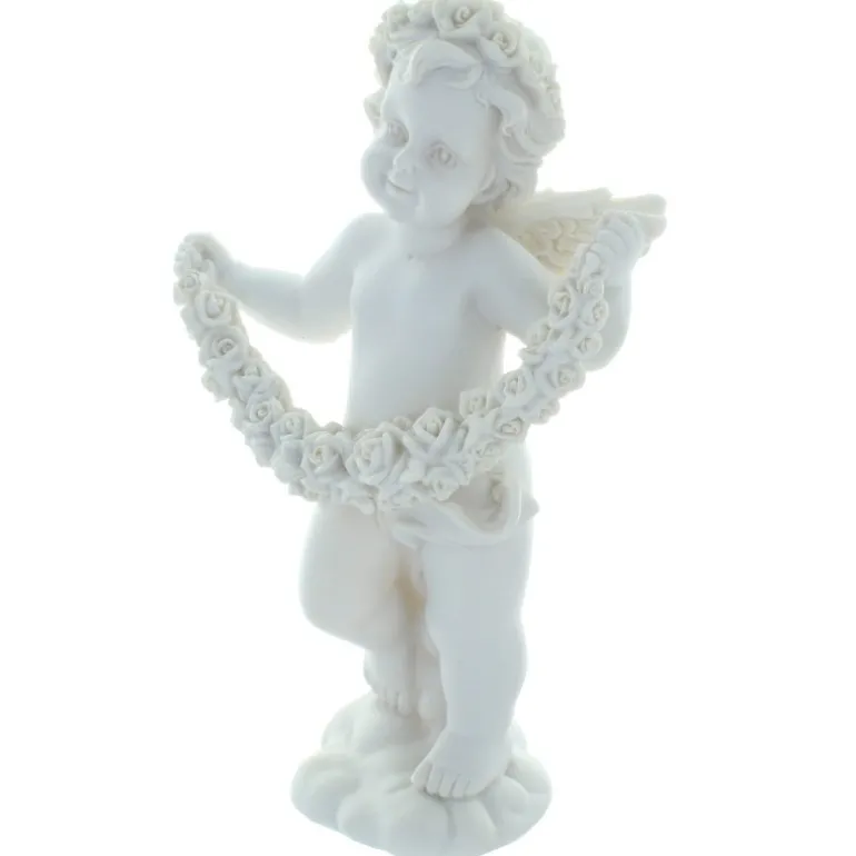 Palais du Rosaire Statue Ange blanc debout en résine avec des fleurs 22cm^ Statue Ange