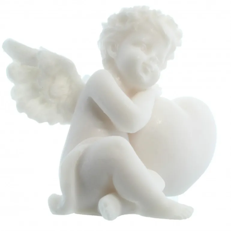 Palais du Rosaire Statue angelot et coeur en albâtre de 7 cm^ Statue Ange