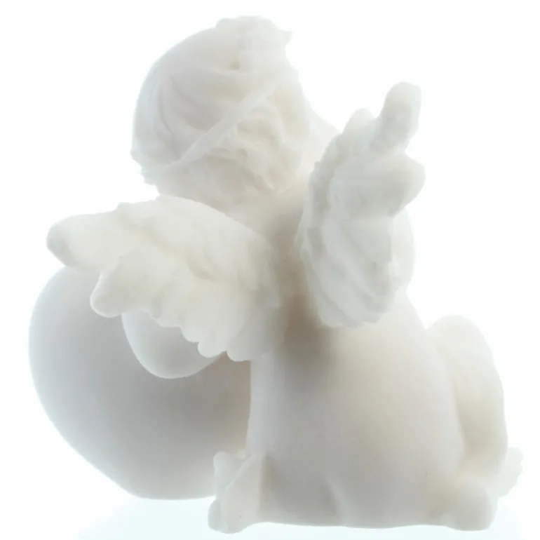 Palais du Rosaire Statue angelot et coeur en albâtre de 7 cm^ Statue Ange