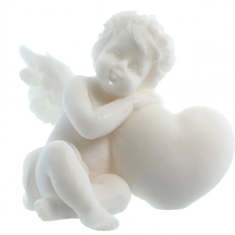 Palais du Rosaire Statue angelot et coeur en albâtre de 7 cm^ Statue Ange
