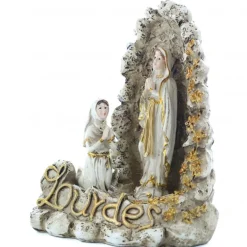 Palais du Rosaire Statue Apparition de Lourdes en résine blanche et dorée^ Statue De Notre Dame De Lourdes