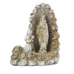 Palais du Rosaire Statue Apparition de Lourdes en résine blanche et dorée^ Statue De Notre Dame De Lourdes
