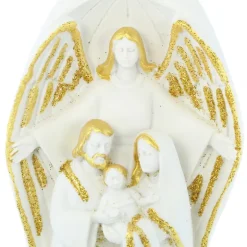 Palais du Rosaire Statue blanche et dorée de la Sainte Famille et un ange^ Statue De La Sainte Famille