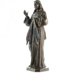 Palais du Rosaire Statue Christ Miséricordieux de 22cm en bronze coulé a froid^ Statue Funéraire | Jésus Miséricordieux