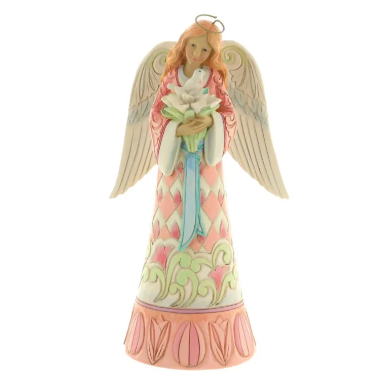 Palais du Rosaire Statue d'Ange avec un Bouquet et une Colombe en résine 24cm^ Statue Ange