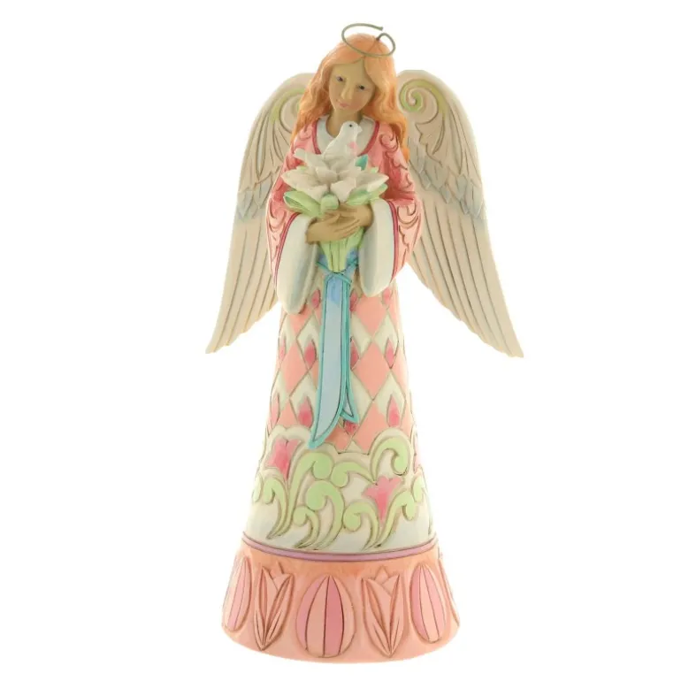 Palais du Rosaire Statue d'Ange avec un Bouquet et une Colombe en résine 24cm^ Statue Ange