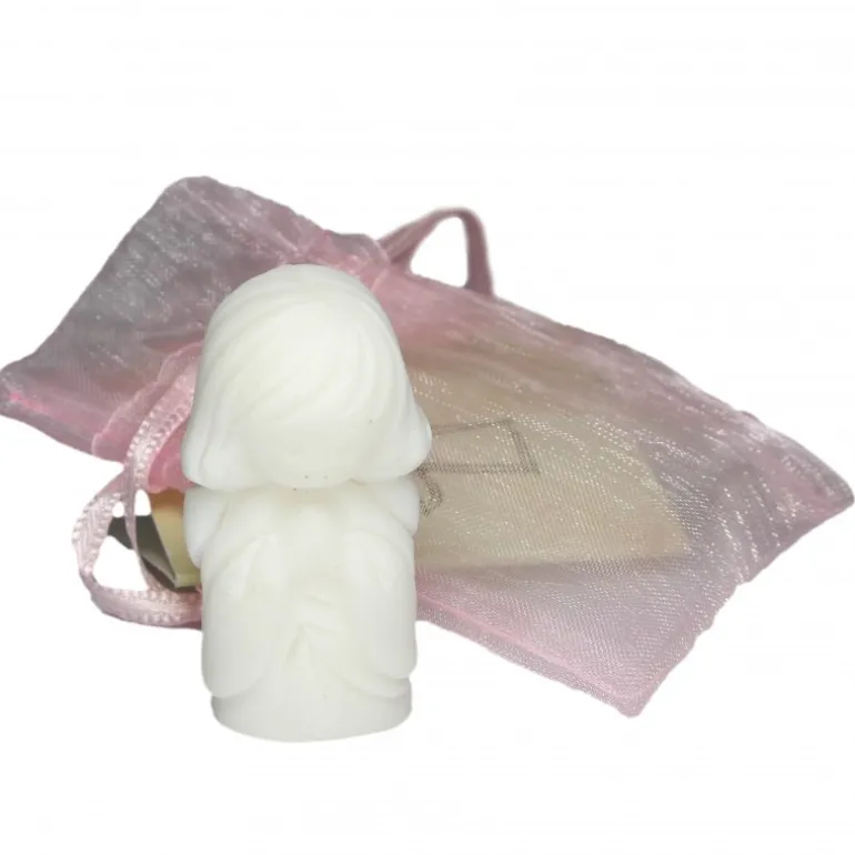 Palais du Rosaire Statue d'Ange gardien en albatre en sachet de tulle 4,5cm^ Statue Ange