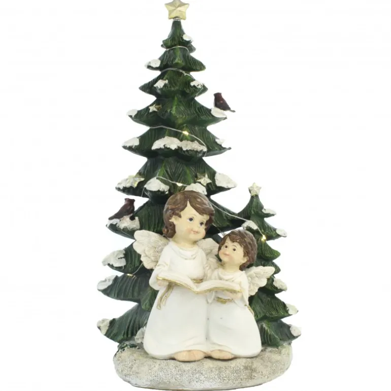 Palais du Rosaire Statue d'Anges et d’un sapin de Noel lumineux en résine de 36cm^ Décoration De Noël