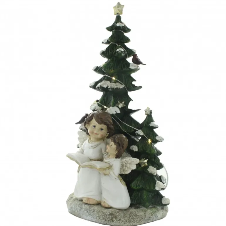 Palais du Rosaire Statue d'Anges et d’un sapin de Noel lumineux en résine de 36cm^ Décoration De Noël