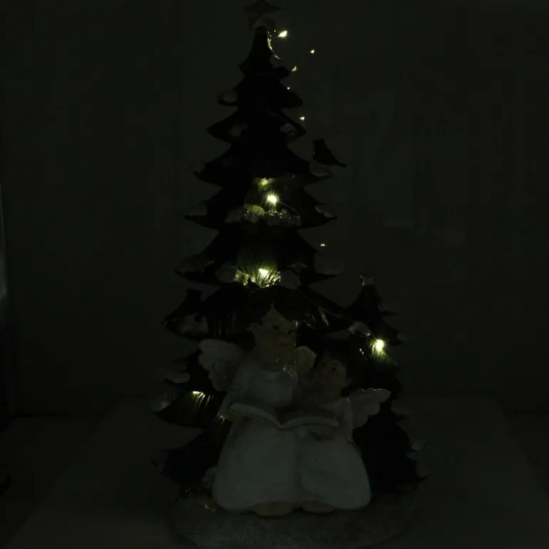 Palais du Rosaire Statue d'Anges et d’un sapin de Noel lumineux en résine de 36cm^ Décoration De Noël
