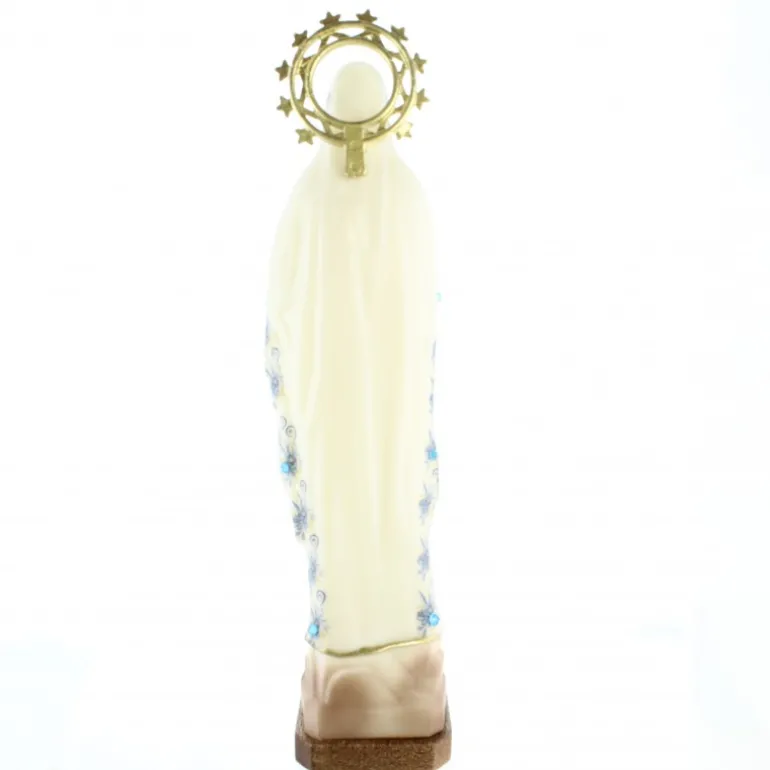 Palais du Rosaire Statue de 21cm résine de Notre Dame de Lourdes avec un manteau de fleurs^ Statue De Notre Dame De Lourdes