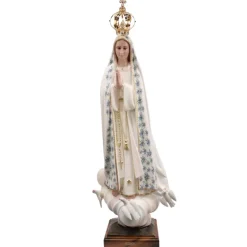 Palais du Rosaire Statue de Fatima vêtue de son manteau fleurs bleues 70cm^ Statue De Grande Taille | Statue Vierge De Fatima