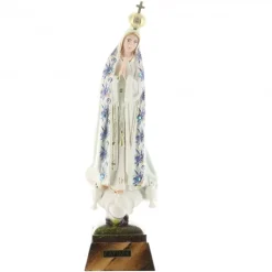 Palais du Rosaire Statue de Fatima vêtue d'un manteau fleuri bleu 18cm^ Statue Vierge De Fatima