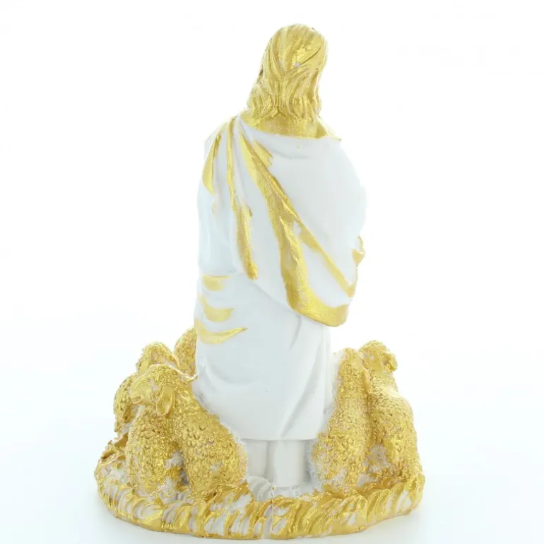 Palais du Rosaire Statue de Jésus Berger blanche et dorée de 10cm^ Jésus Miséricordieux