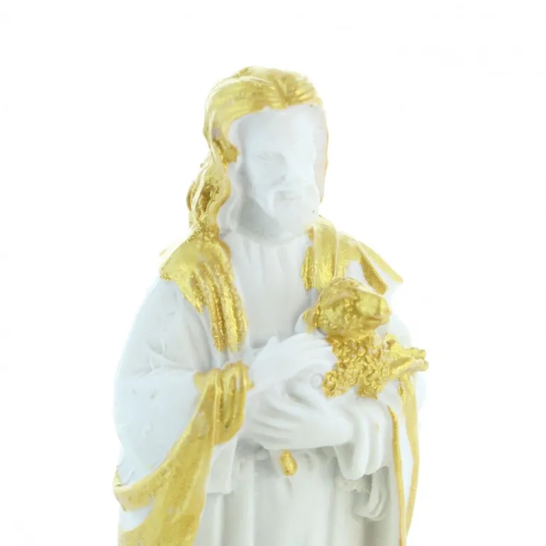 Palais du Rosaire Statue de Jésus Berger blanche et dorée de 10cm^ Jésus Miséricordieux