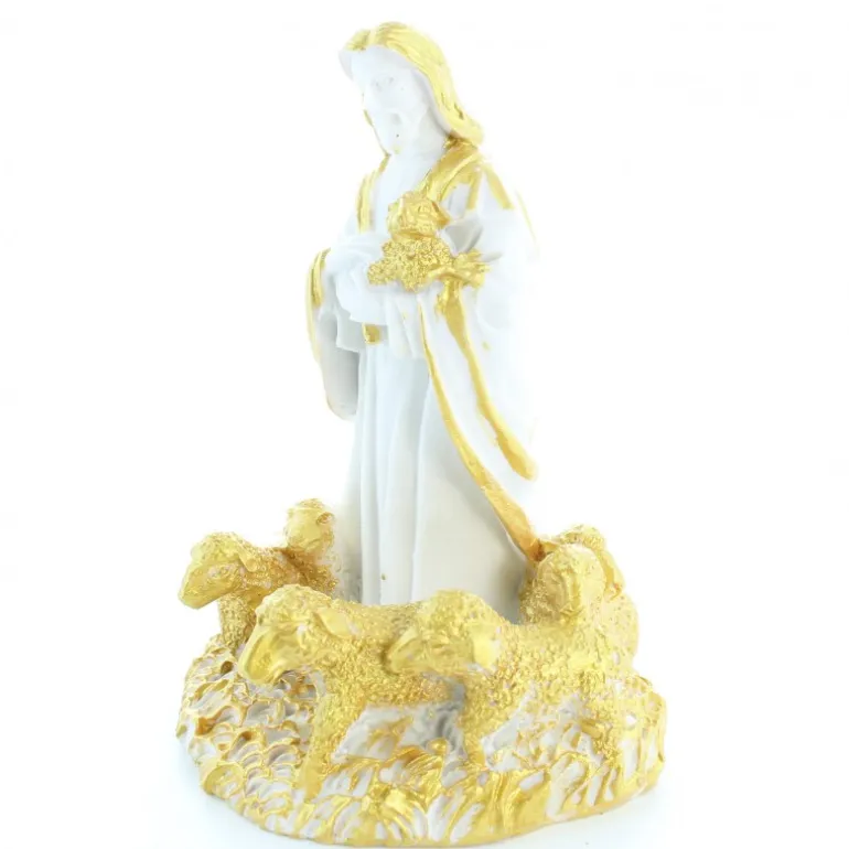 Palais du Rosaire Statue de Jésus Berger blanche et dorée de 10cm^ Jésus Miséricordieux