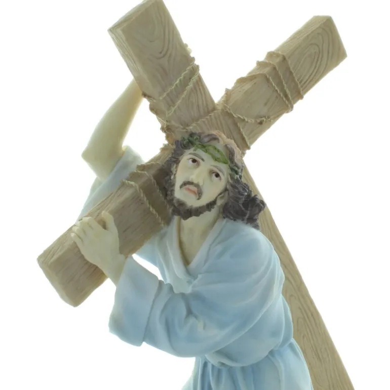 Palais du Rosaire Statue de Jésus portant sa croix en résine 30cm^ Jésus Miséricordieux